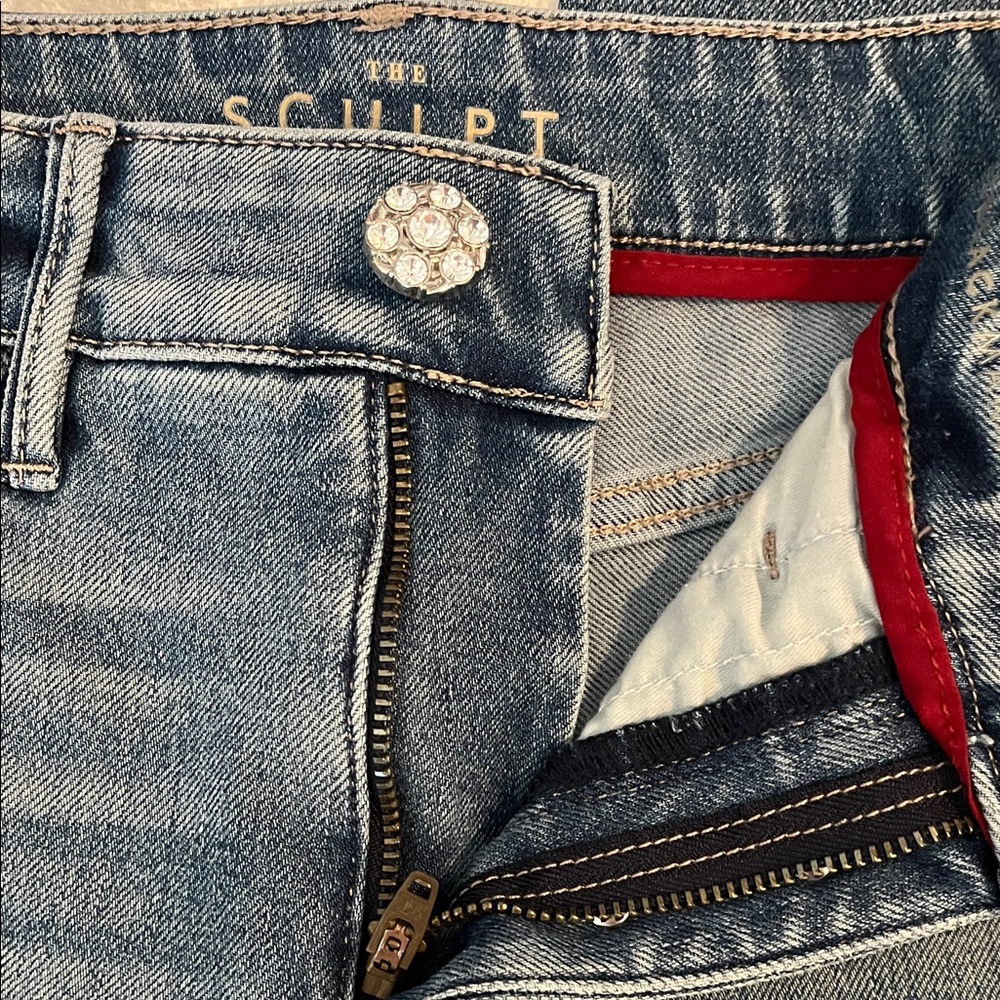 WHBM Classic Straight Leg Denim Jeans With Rhinestone Detail - Picture 6 of 6